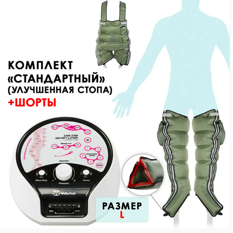 WelbuTech Zam Luxury Аппарат для лимфодренажа, прессотерапии, массажа (манжеты для ног L + шорты, новый тип стопы), (РУ)